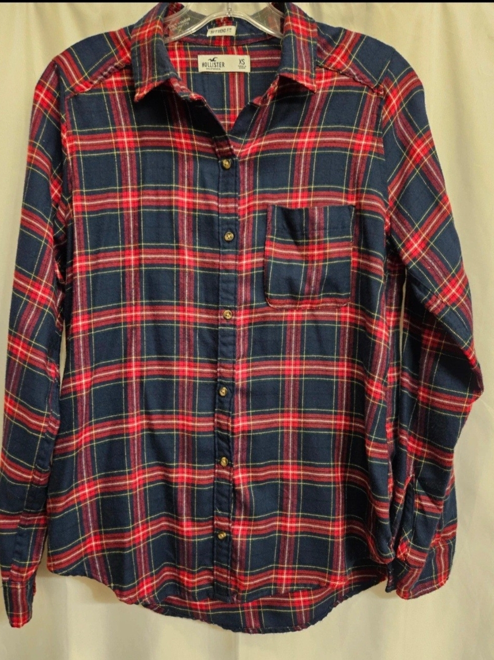 Hollister Navy and Red Plaid Button-Down Shirt